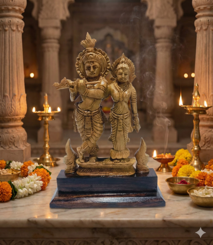Sandal Wood Radha Krishna With Rose Wood Base